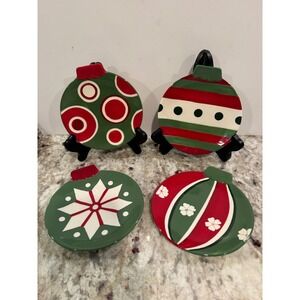 Set of 4 At Home America Christmas Ornament Shaped Plates Red Green White